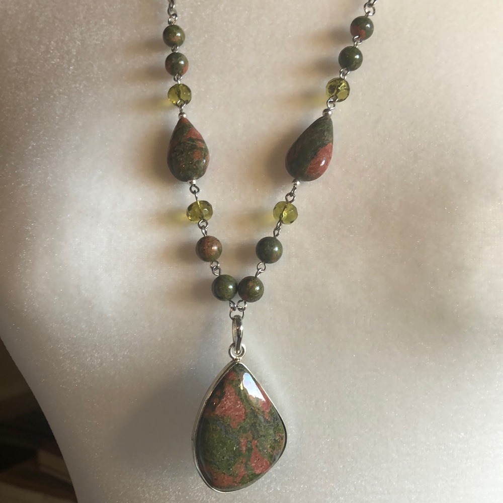 handmade unakite necklace and earrings set